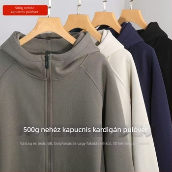 500g vastag pamut kapucnis kardigán cipzárral, férfiaknak, casual, őszi 2024