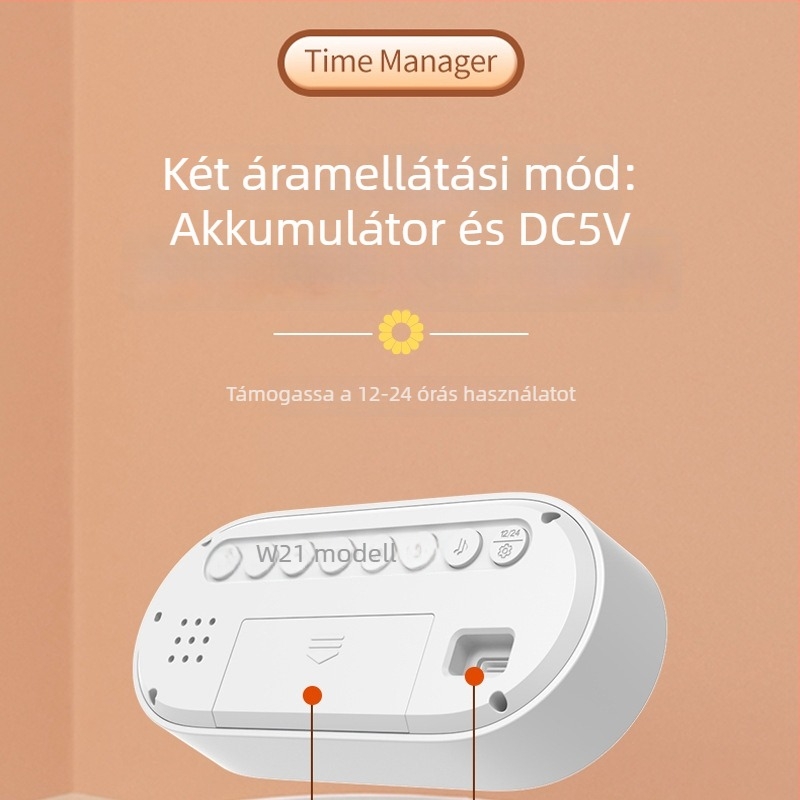 Ébresztőóra naptárral, hőmérővel, krónográffal és világidővel — LED kijelző