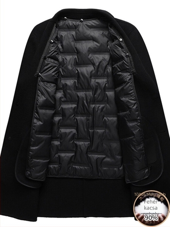 Kétoldalas gyapjúkabát férfiaknak, középmagas hosszúságú, corduroy anyagú gyapjú, laza szabás, egy soros záródás, öltöny gallér