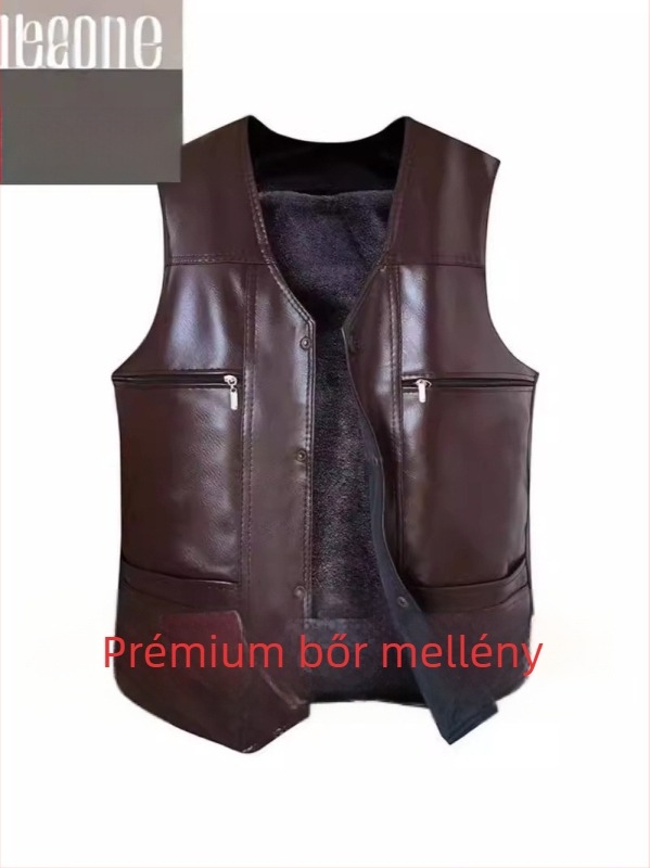 Férfi mellény fleece-béléssel, vastag, V-nyakú, karcsú szabás, minimalistikus, laza stílus, sokoldalú viselet