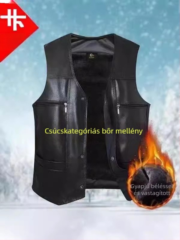 Férfi mellény fleece-béléssel, vastag, V-nyakú, karcsú szabás, minimalistikus, laza stílus, sokoldalú viselet