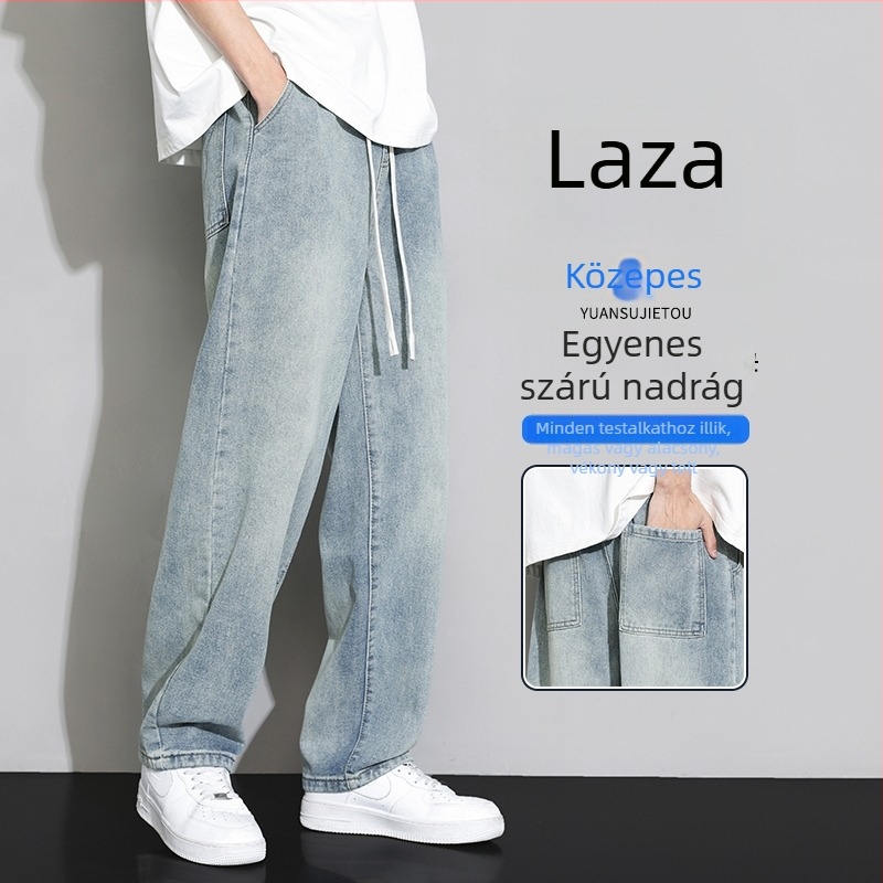 Férfi denimnadrágok, egyenes és bő szabású, elasztikus derék, mindennapi casual nadrágok minden évszakra.