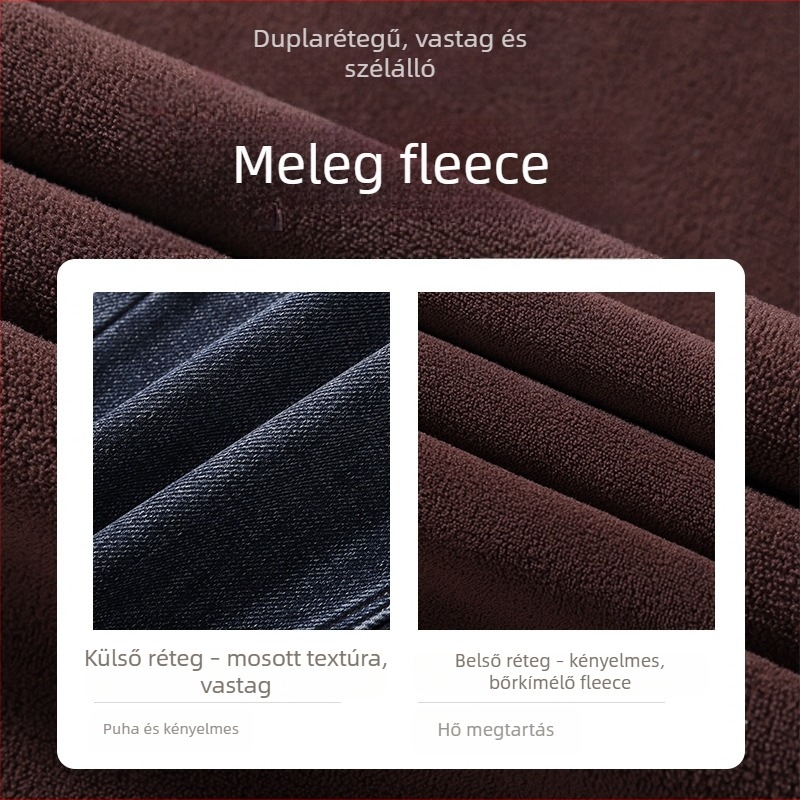Férfi farmernadrág fleece-sel bélelt, egyenes szabású, alacsony derék, japán retro stílus, több zseb, ősz 2024