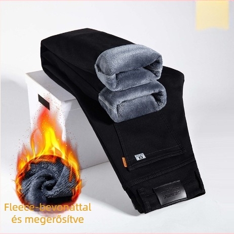 Férfi egyenes szárú farmer, középmagas derekú, zipzáras zárás, mikroelasticitás, pamut-denim (74% pamut)