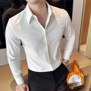 Ing Slim-Fit, fleece béléssel, hosszú ujjú, hegyes gallér