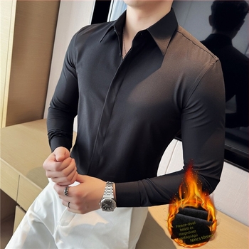 Ing Slim-Fit, fleece béléssel, hosszú ujjú, hegyes gallér
