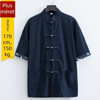 Férfi nyári rövid ujjú ing kínai stílusban, függőleges csatokkal ellátott gallér, pamutkeverék (65% pamut)