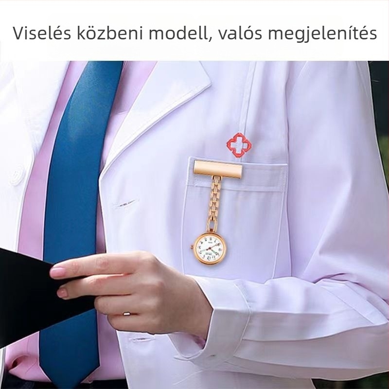Ápolónői zsebóra gravírozással, kvarc működésű, vízálló 10 m, fém tokkal és pánttal
