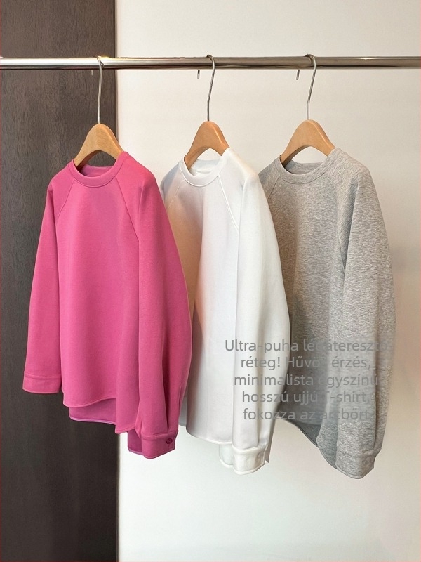 Női pulóver-sweatshirt hosszú ujjú raglán, körkörös nyak, hossz 50–65 cm