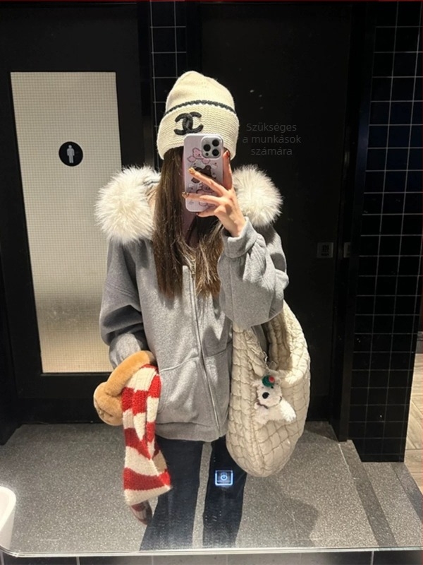 Női kapucnis kardigán, laza szabás, poliészter, cipzár, normál hossz