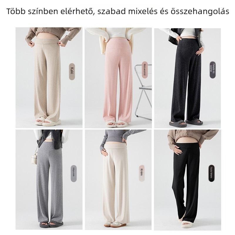 2025 kismama nadrág őszre és télre, lazán szabott, sokoldalú, lágy esésű, hasi támasz nélküli