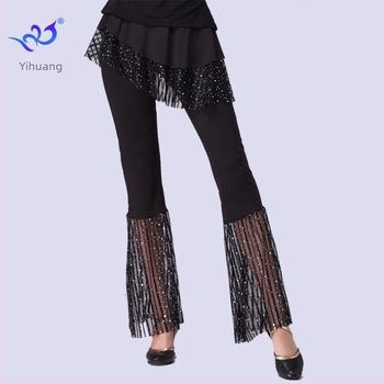 Női tánc nadrágszoknya flitterekkel, Milk Silk anyag, 95% poliészter, 5% spandex, nőknek, latin, square és ballroom táncra