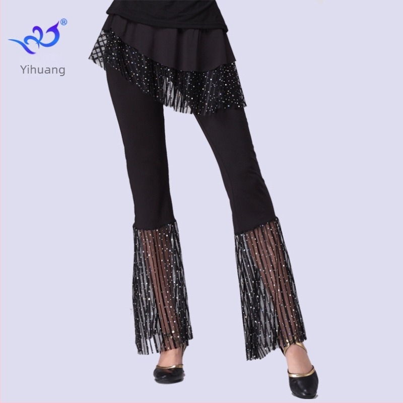 Női tánc nadrágszoknya flitterekkel, Milk Silk anyag, 95% poliészter, 5% spandex, nőknek, latin, square és ballroom táncra