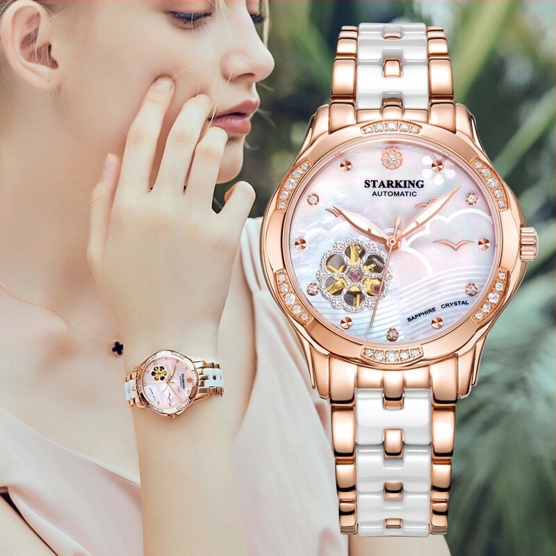Női mechanikus óra – kerámia szíj, 34 mm-es számlap, 50 m vízállóság, Jingrui 1868 mozgás