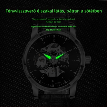 Férfi automata skeletált karóra - skelet dizájn, 30 m vízálló, világító, ötvözet tokkal
