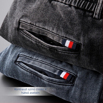 Férfi pamut farmernadrág, középmagas derekú, egyenes szár, cipzáras zárás, mosott felülettel