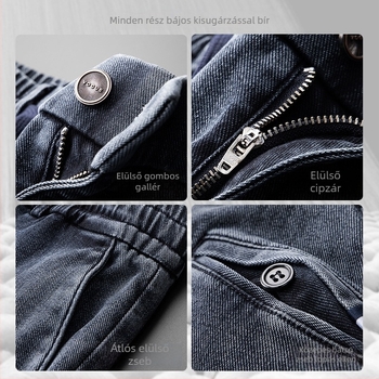 Férfi pamut farmernadrág, középmagas derekú, egyenes szár, cipzáras zárás, mosott felülettel