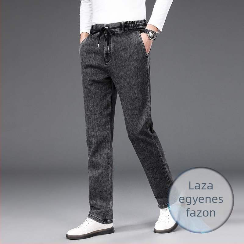 Férfi pamut farmernadrág, középmagas derekú, egyenes szár, cipzáras zárás, mosott felülettel