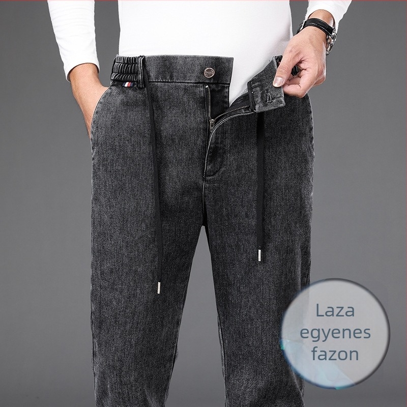 Férfi pamut farmernadrág, középmagas derekú, egyenes szár, cipzáras zárás, mosott felülettel