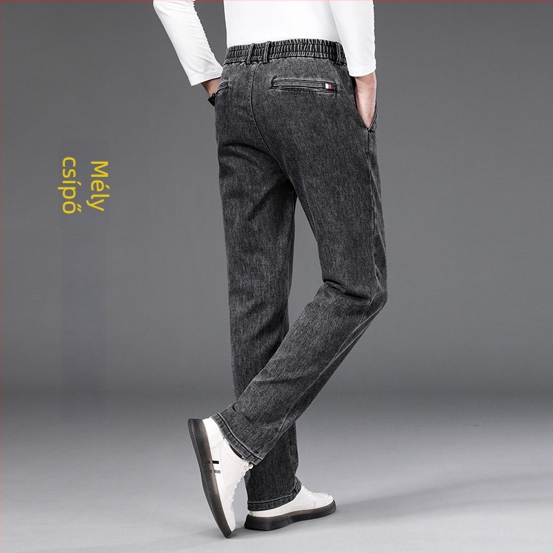 Férfi pamut farmernadrág, középmagas derekú, egyenes szár, cipzáras zárás, mosott felülettel