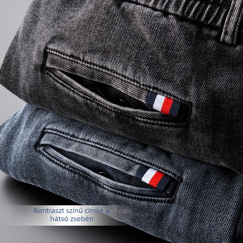 Férfi pamut farmernadrág, középmagas derekú, egyenes szár, cipzáras zárás, mosott felülettel