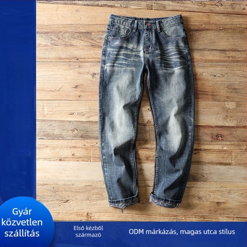 Férfi farmernadrág - elasztikus, egyenes szabású, középmagas derekú, cipzáras, 62% pamut