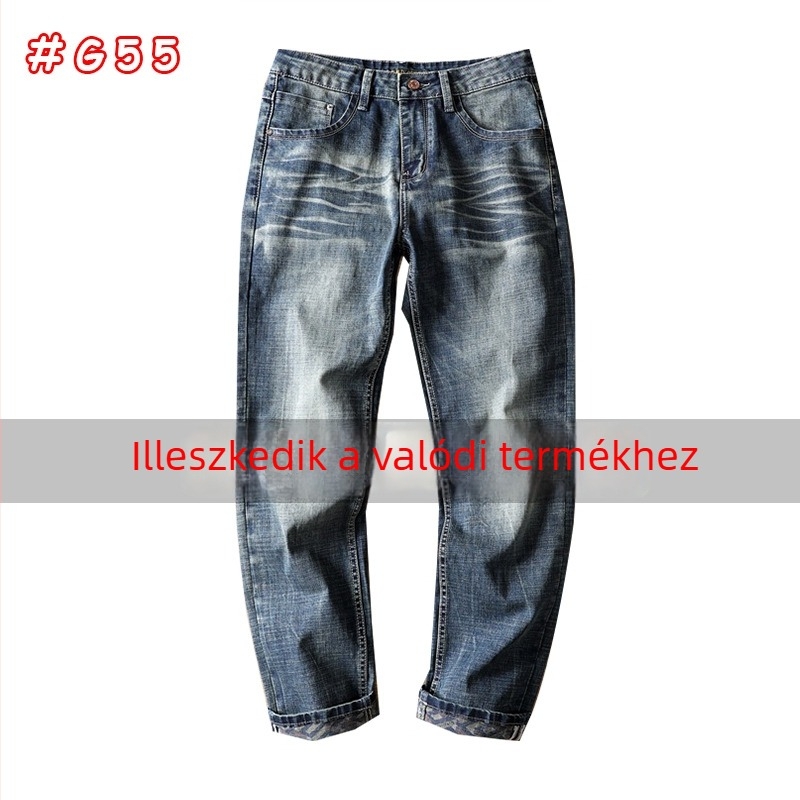 Férfi farmernadrág - elasztikus, egyenes szabású, középmagas derekú, cipzáras, 62% pamut