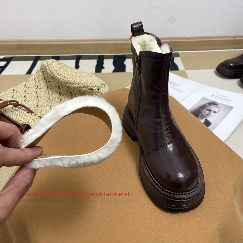Női Martin csizmák, valódi bőrből, belső bélés és talp gyapjúból, alacsony szár, oldalsó cipzár