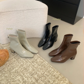 Női térdcsizma kerek orrú, PU felsőrész, cipzár, középmagas sarkú 3-5 cm