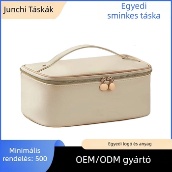 Junchi PU hordozható kozmetikai táska, vízálló, bővíthető kapacitás és több rekesz, cipzáras zárás