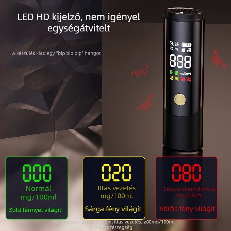 Coins hordozható lehelet-alkoholszint mérő, nagy pontosságú, érintésmentes, műanyag ház