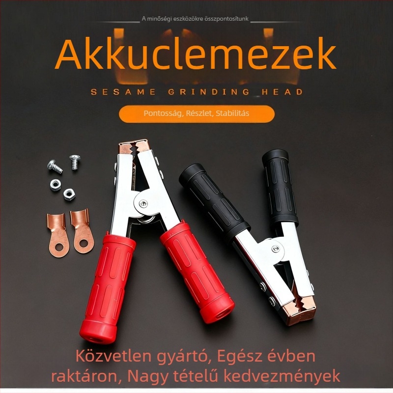 Akkumulátorcsipesz – aligátor klipsz, tiszta réz, nagy áramfelvétel, modell A04, összekapcsolás az akkumulátor és a tápegység között