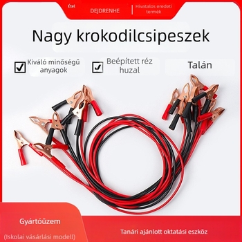 Rézmagos krokodilcsipesz vezeték gumírozott burkolattal, diákok fizika- és elektromos kísérleteihez