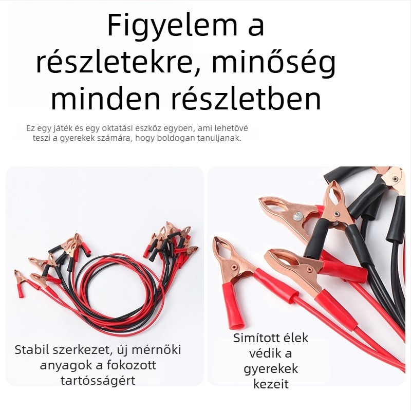 Rézmagos krokodilcsipesz vezeték gumírozott burkolattal, diákok fizika- és elektromos kísérleteihez