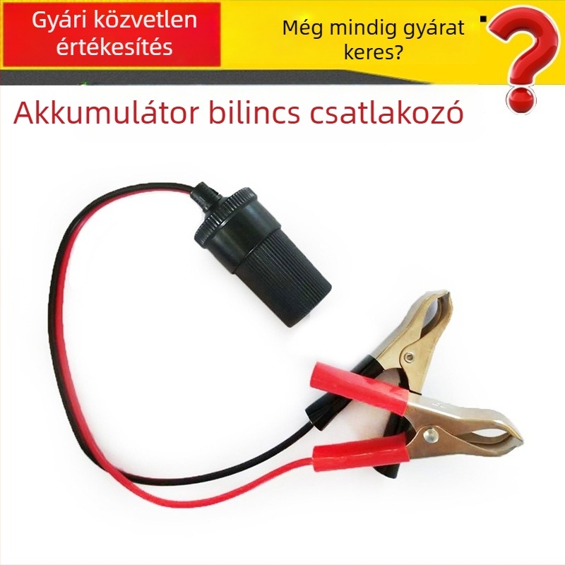 Autó akkumulátor kábel-clip a cigaretta-gyújtó aljzathoz tartozó tápkábellel, krokodilcsipesz és női csatlakozó