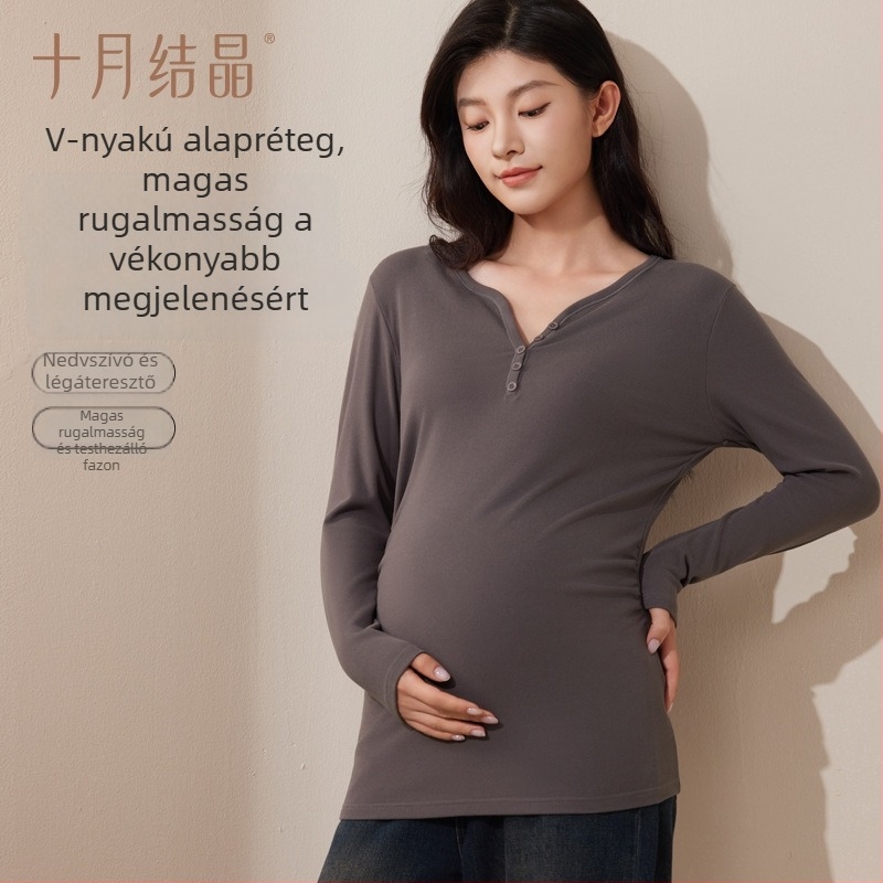 October Crystal kismama felső V-nyakú alapréteg, őszi–téli melegen tartó, szülés utáni viselet