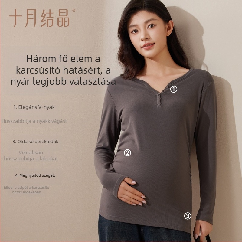 October Crystal kismama felső V-nyakú alapréteg, őszi–téli melegen tartó, szülés utáni viselet