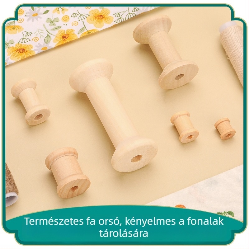 Fából készült fonaltekercselő és orsó, kézzel készített DIY varrós kiegészítő retro stílusban