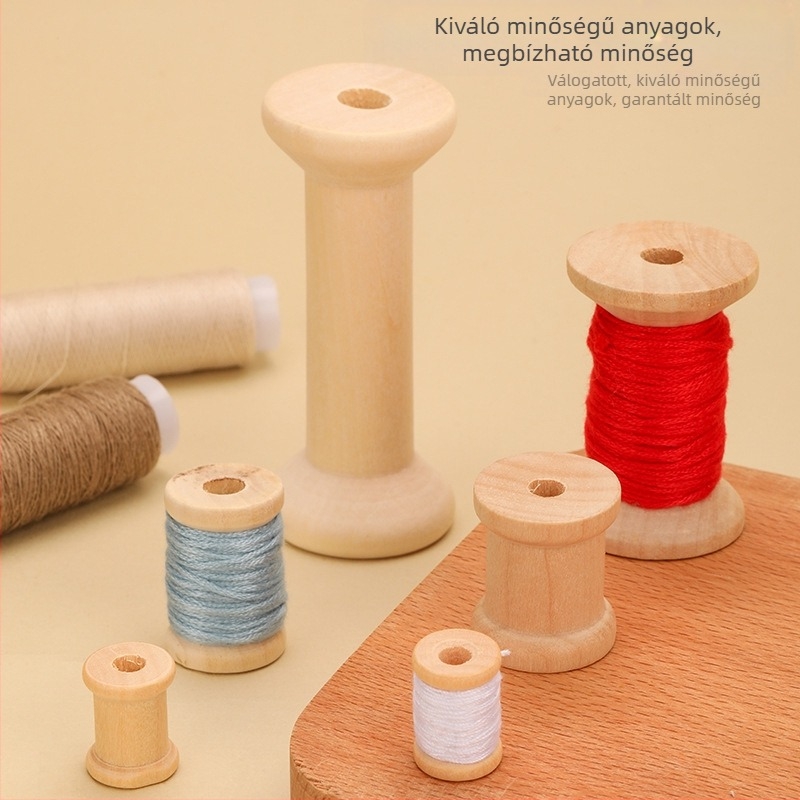 Fából készült fonaltekercselő és orsó, kézzel készített DIY varrós kiegészítő retro stílusban