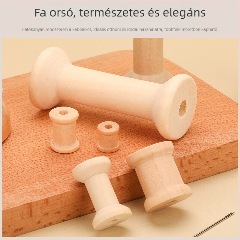 Fából készült fonaltekercselő és orsó, kézzel készített DIY varrós kiegészítő retro stílusban