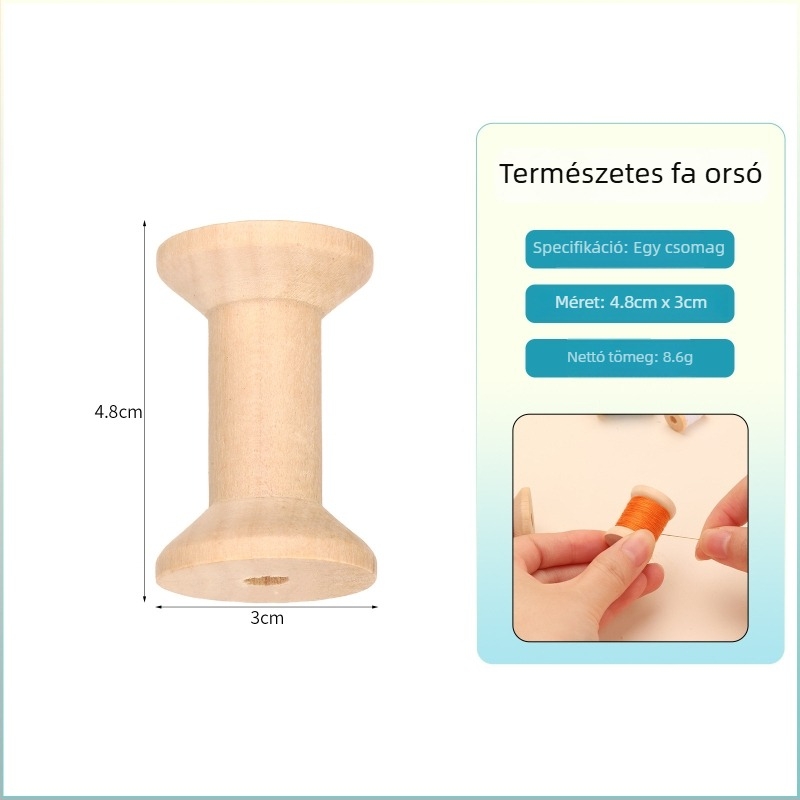 Fából készült fonaltekercselő és orsó, kézzel készített DIY varrós kiegészítő retro stílusban