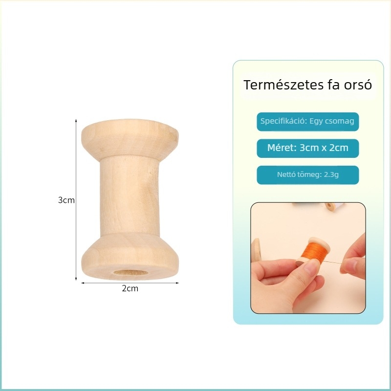 Fából készült fonaltekercselő és orsó, kézzel készített DIY varrós kiegészítő retro stílusban