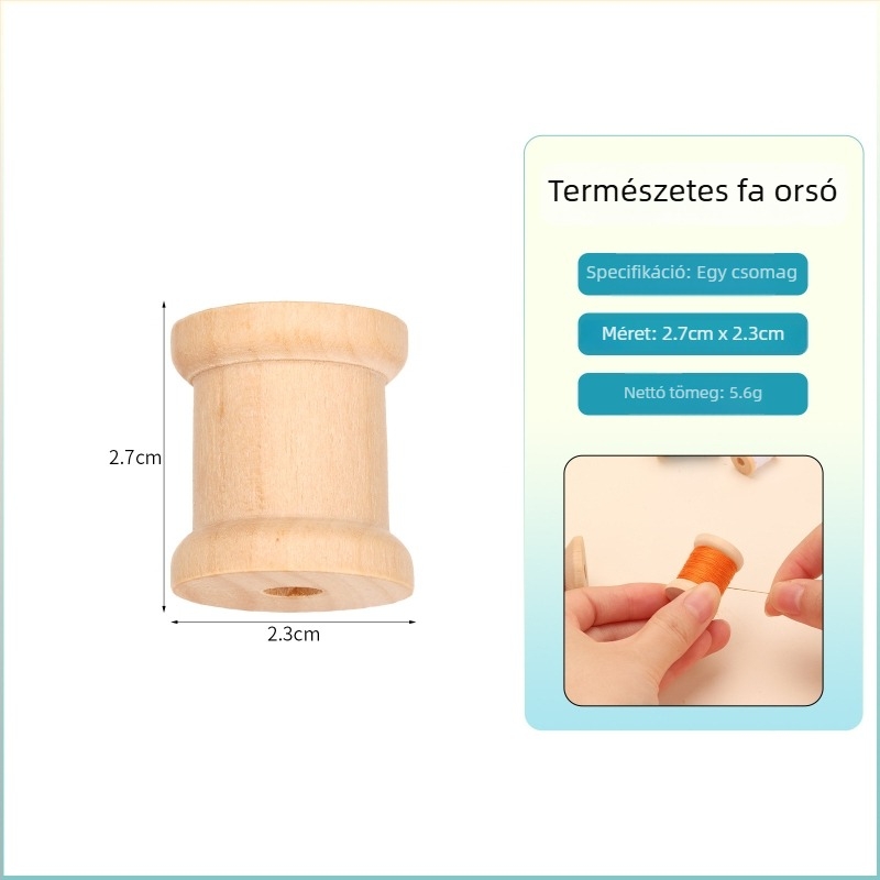 Fából készült fonaltekercselő és orsó, kézzel készített DIY varrós kiegészítő retro stílusban