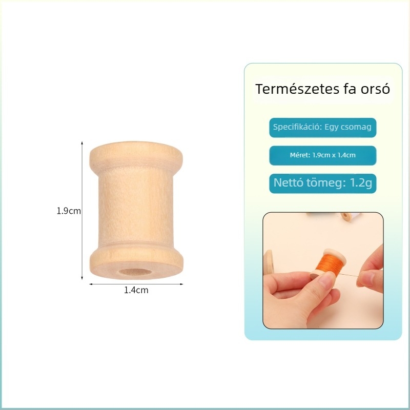 Fából készült fonaltekercselő és orsó, kézzel készített DIY varrós kiegészítő retro stílusban