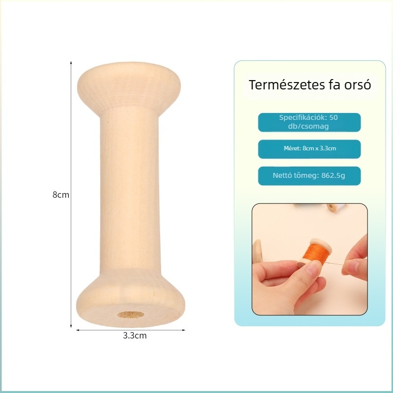 Fából készült fonaltekercselő és orsó, kézzel készített DIY varrós kiegészítő retro stílusban