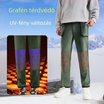 téli túranadrág fleece béléssel és térdvédővel, férfiak és nők számára, karcsú szabás, középmagas derekú, poliészter