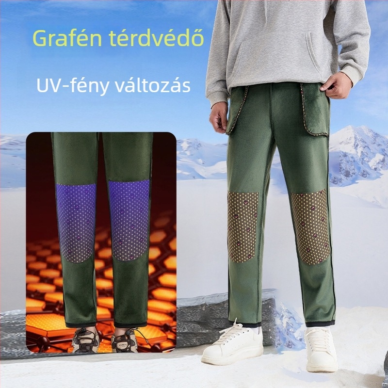 téli túranadrág fleece béléssel és térdvédővel, férfiak és nők számára, karcsú szabás, középmagas derekú, poliészter