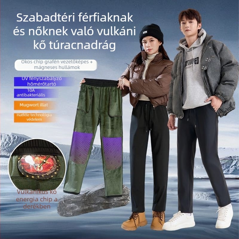 téli túranadrág fleece béléssel és térdvédővel, férfiak és nők számára, karcsú szabás, középmagas derekú, poliészter