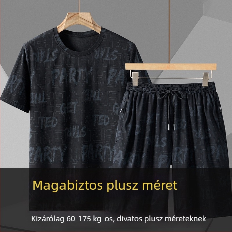 Férfiaknak Plusz Méretű Gyorsan Száradó Ice Silk Készlet, Rövid Ujjú Pólóval és 5/4 Hosszúságú Nadrággal