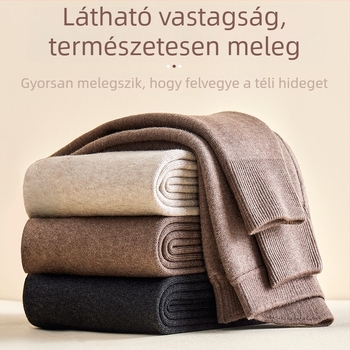 Uniszex gyapjú nadrág fleece-béléssel téli meleg, magas derék, karcsú szabás, velúr kötött
